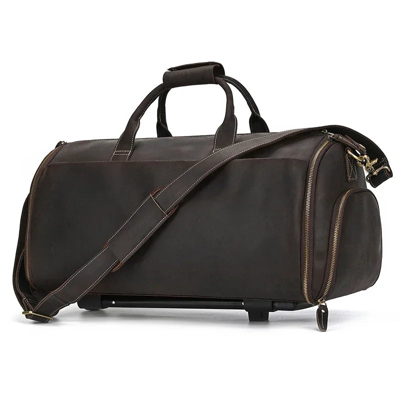 Sac de voyage costume en cuir avec roulettes