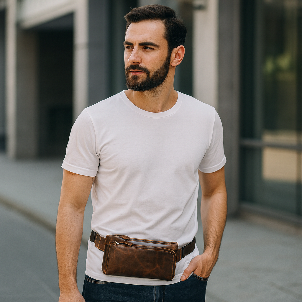 sacoche banane homme marron en cuir