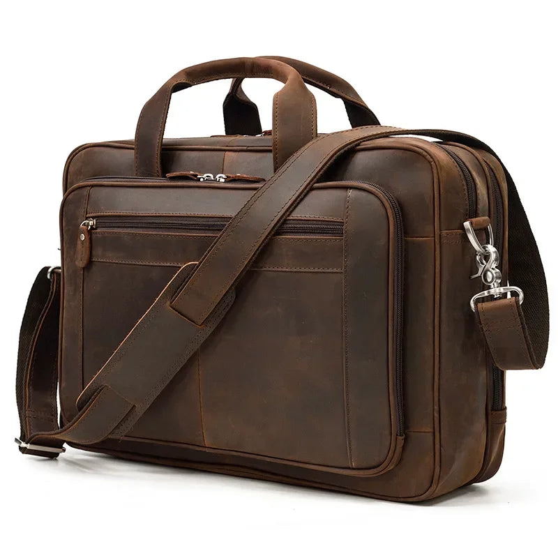Sacoche Bandoulière Homme Cuir PU Vintage – Sac Travers Épaule Business & Loisirs – Brun Foncé Multi-Poches