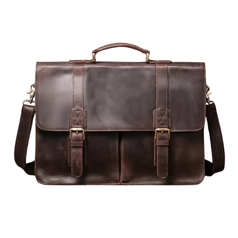 Cartable Cuir Vintage Cartable Homme En Cuir Véritable - Mallette Porte-Documents 14 Pouces - Sac à Bandoulière Réglable - Style Professionnel Sac Bandoulière Homme