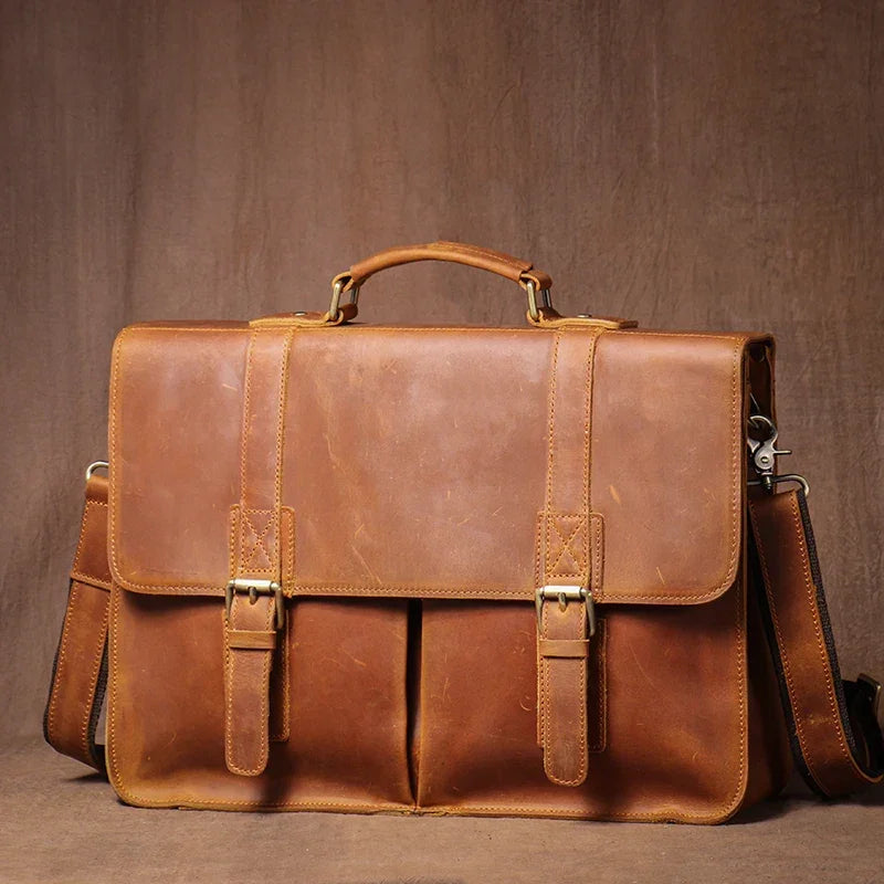 Sacoche cartable homme en cuir marron
