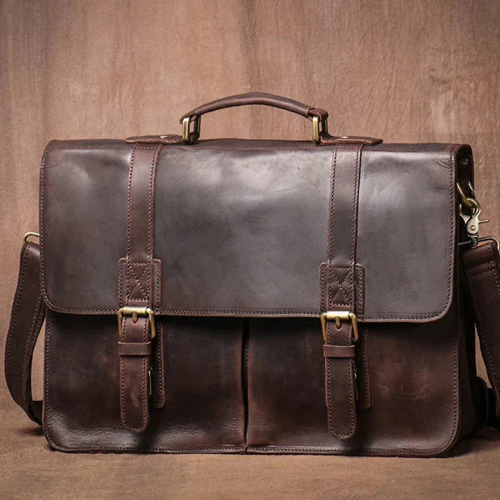 Sacoche cartable homme en cuir marron foncé