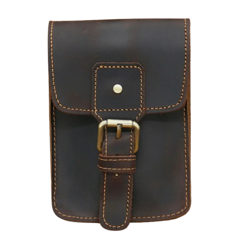 Sacoche cuir ceinture homme marron foncé