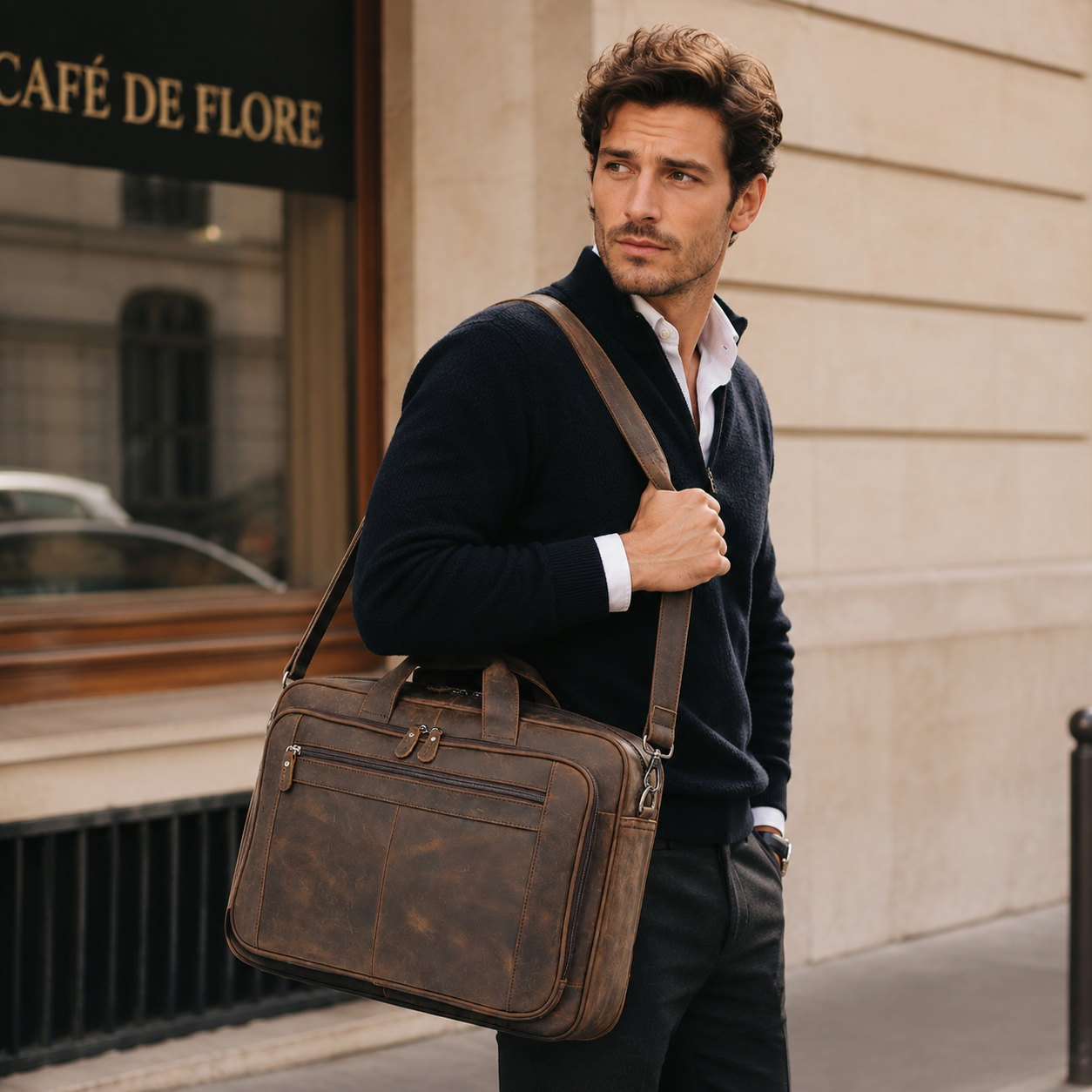 Sacoche cuir homme grand format 17 pouces