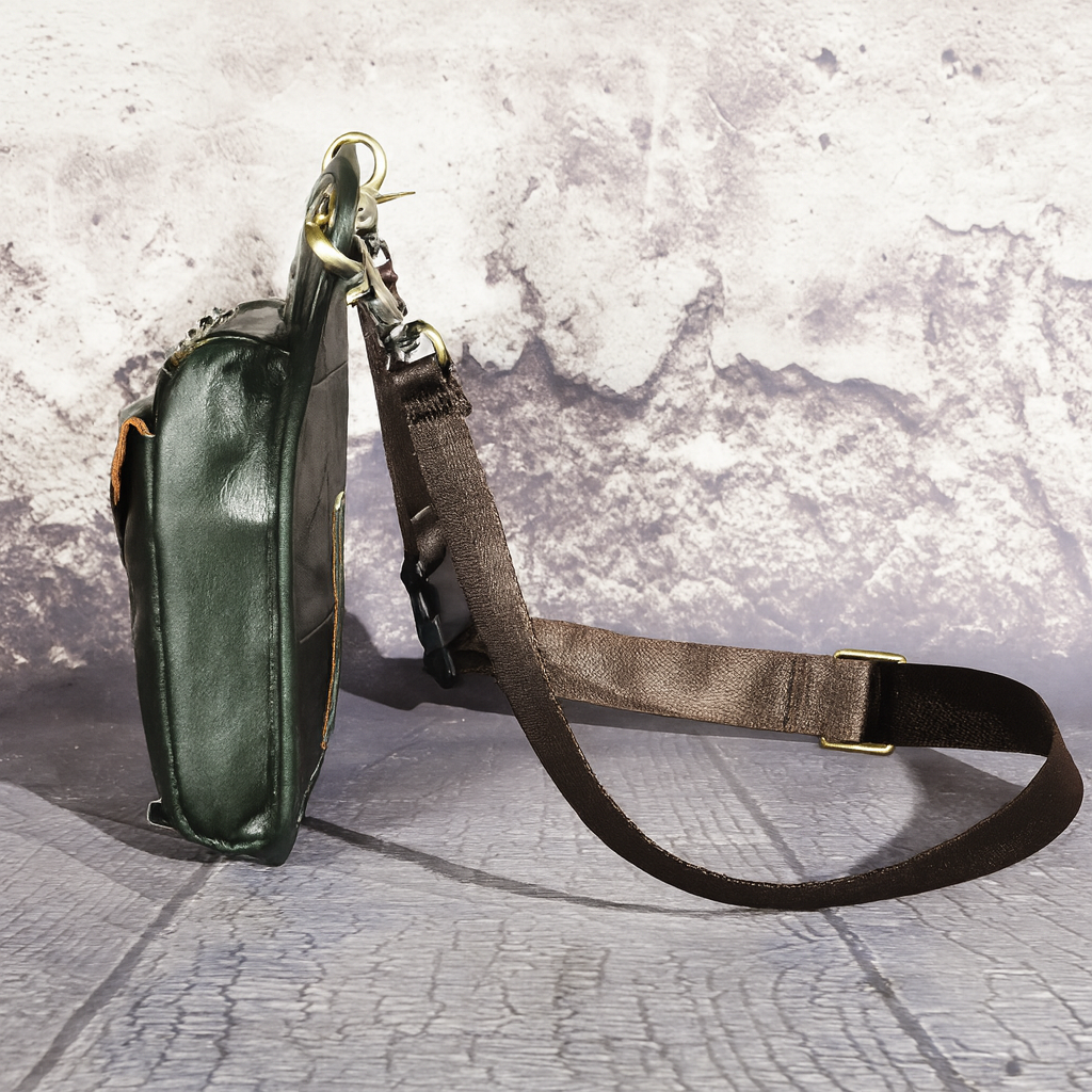 Sacoche de jambe cuir homme vert fonce