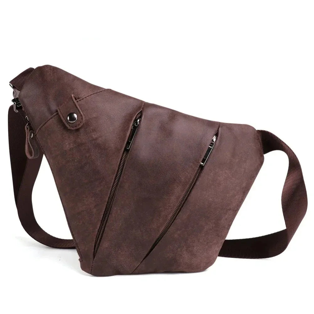 Le'aokuu Sac Poitrine Homme Cuir Véritable Vintage - Bandoulière Voyage