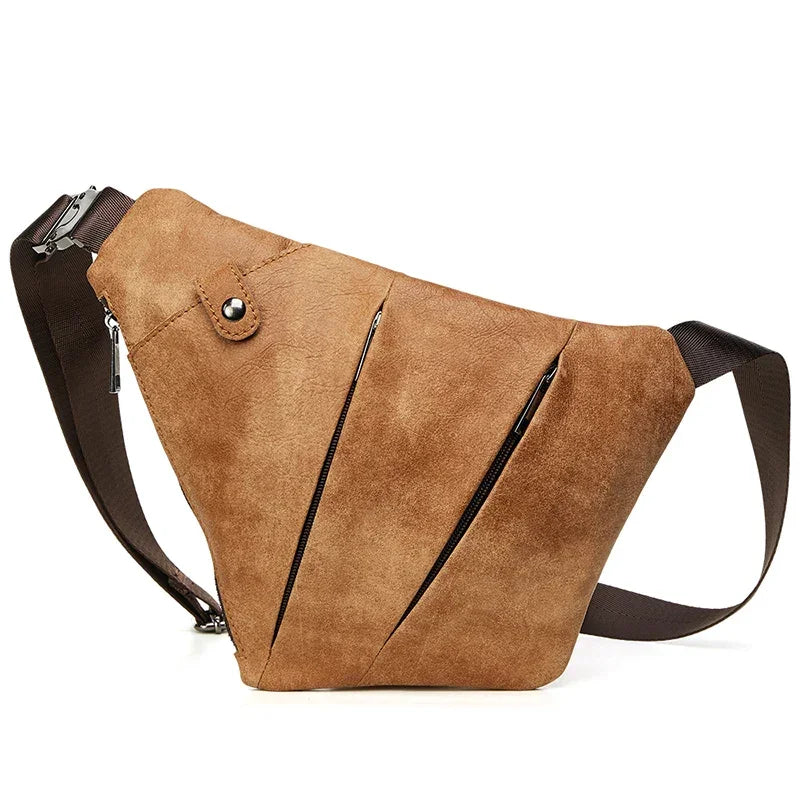 Sacoche de poitrine homme en cuir camel