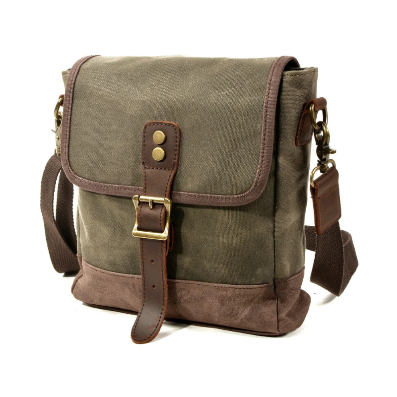 Sacoche homme vintage à rabat vert