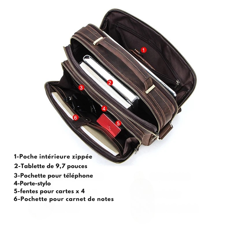 Sacoche marron homme