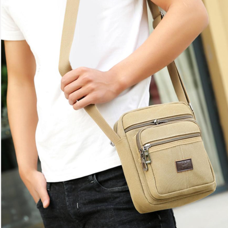 Sacoche pour homme en tissu beige