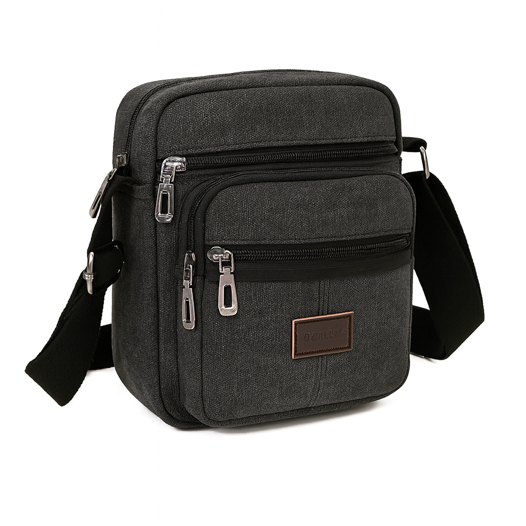 Sacoche pour homme en tissu gris fonce