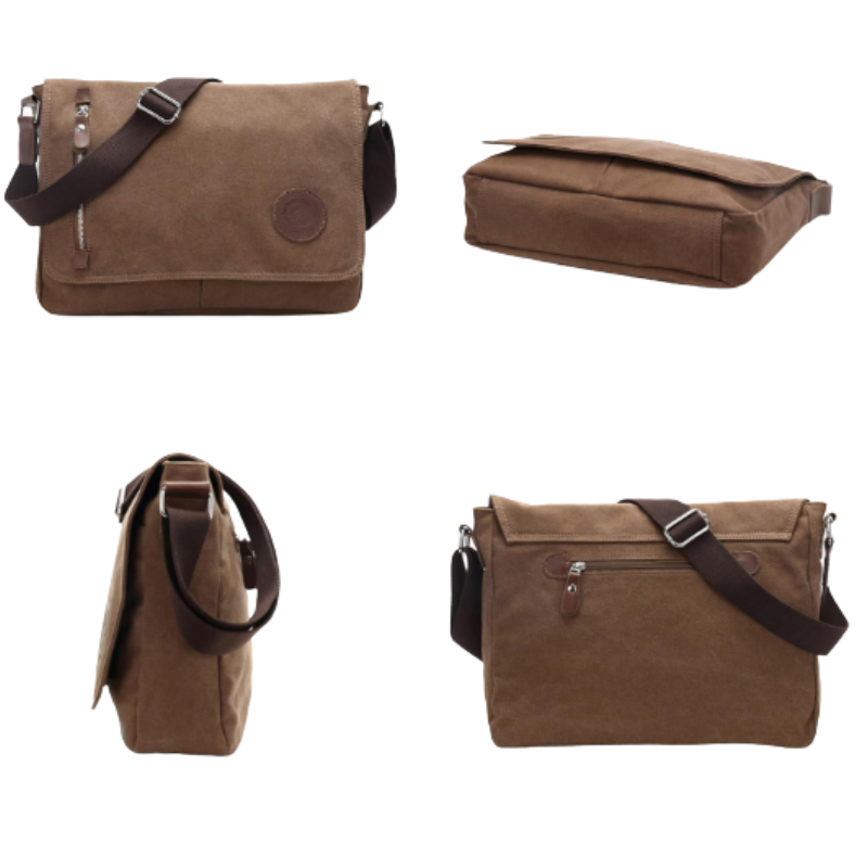 sacoche pour homme en toile marron