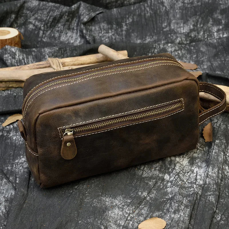 Trousse de toilette en cuir homme