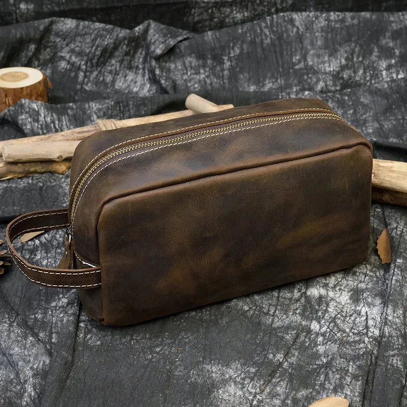 Trousse de toilette en cuir homme