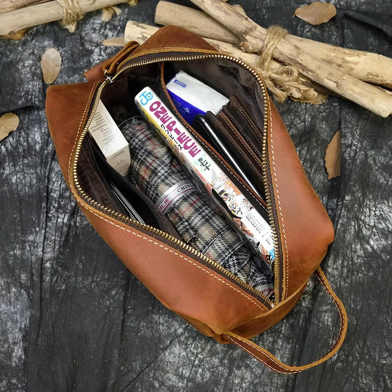 Trousse de toilette en cuir homme