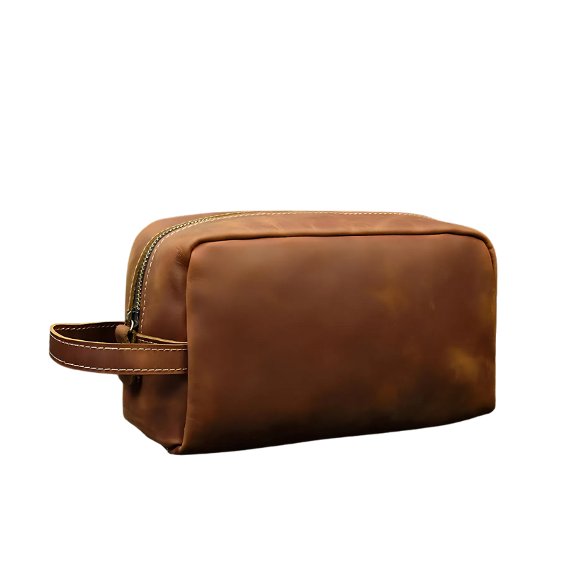 Trousse de toilette en cuir homme marron clair