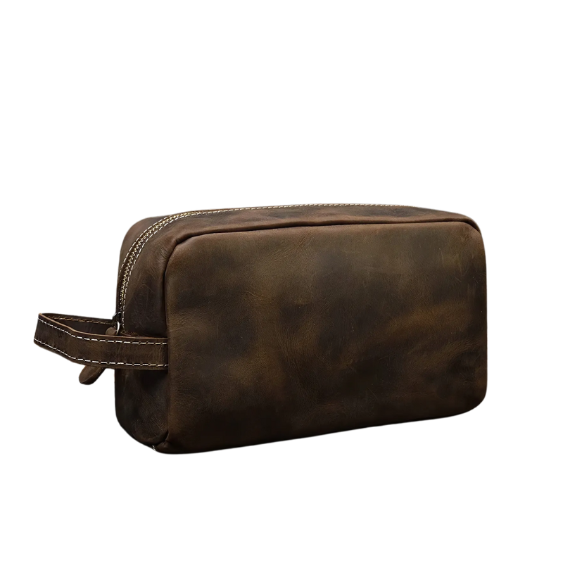 Trousse de toilette en cuir homme marron foncé