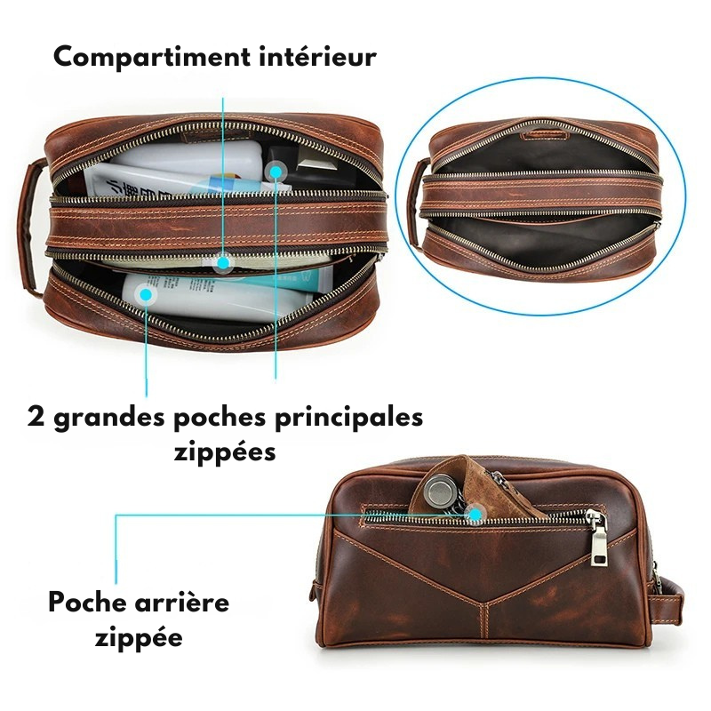 Trousse de toilette en cuir pour homme