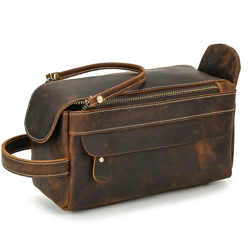 Trousse de toilette homme cuir marron foncé