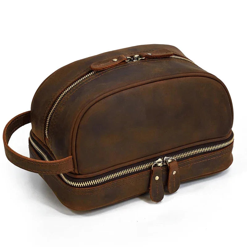Trousse de toilette homme en cuir marron