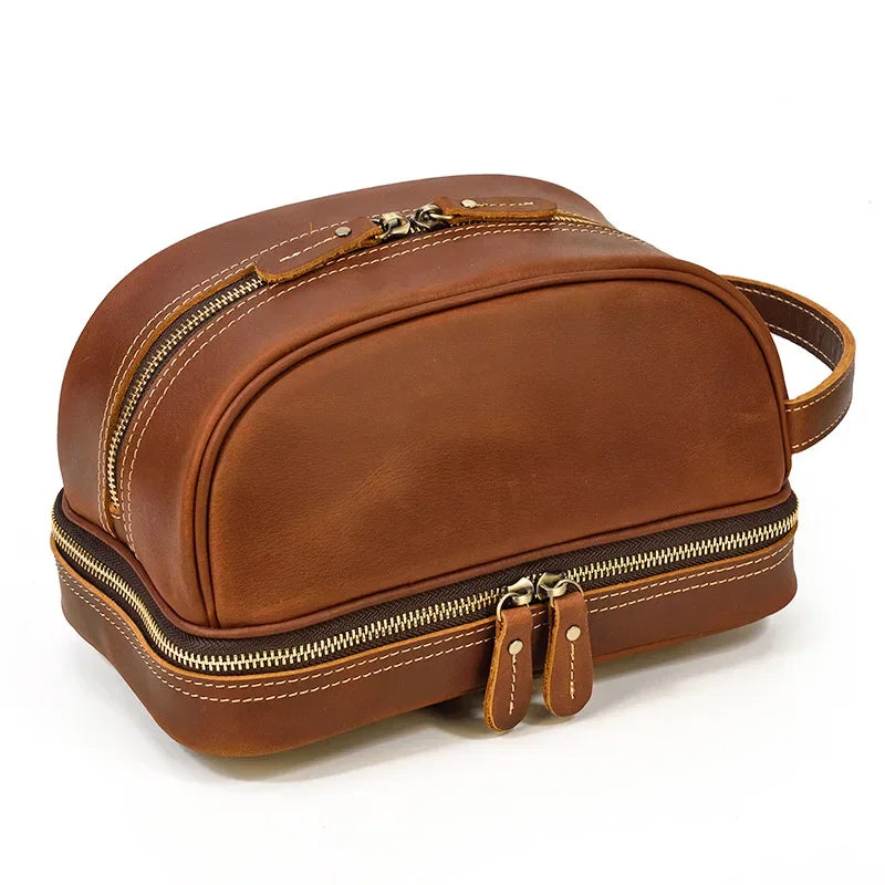Trousse de toilette homme en cuir marron clair