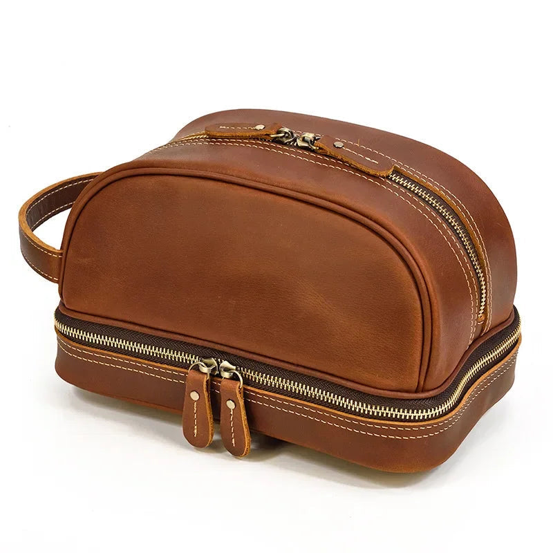 Trousse de toilette homme en cuir marron clair