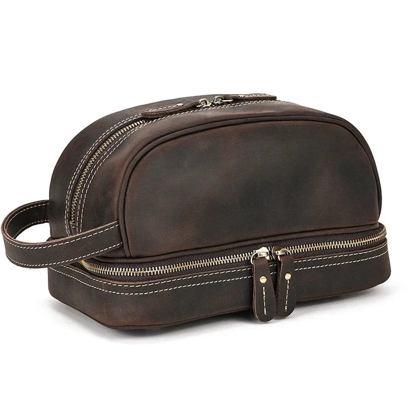 Trousse de toilette homme en cuir marron foncé