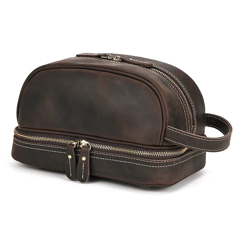 Trousse de toilette homme en cuir marron foncé