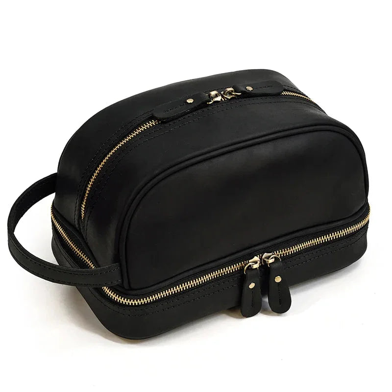 Trousse de toilette homme en cuir noir