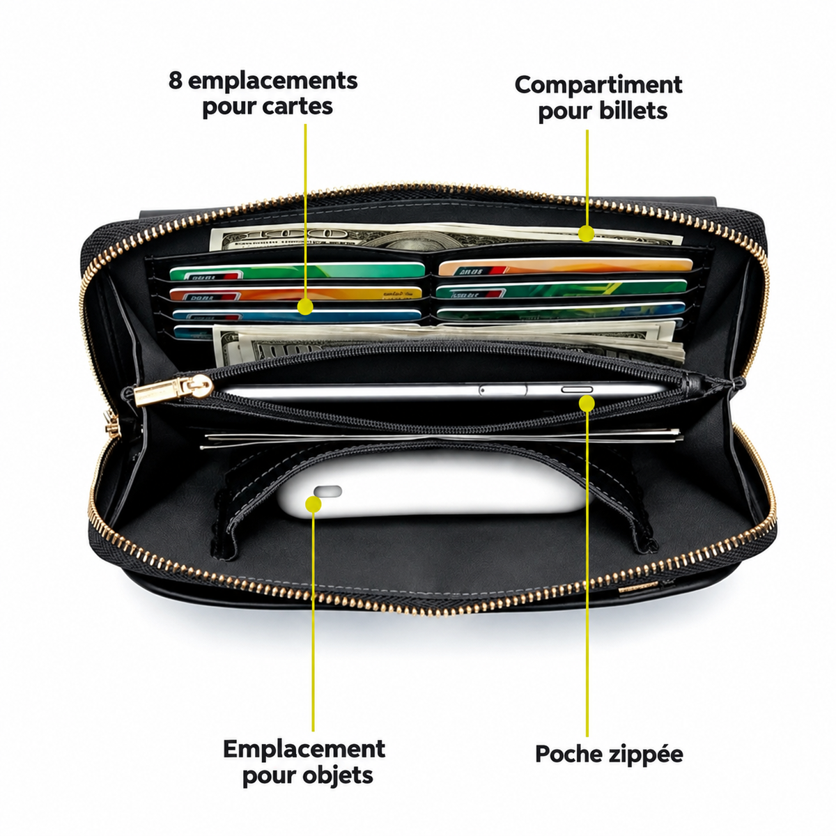 Pochette Cuir Grainé Homme Simple Zip