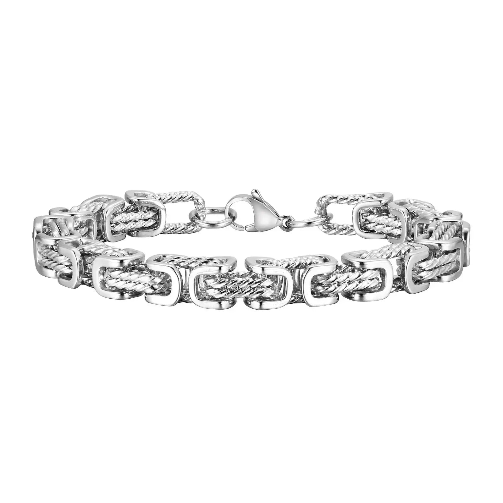 Bracelet homme à maillons tressés en acier inoxydable argent / 21 cm