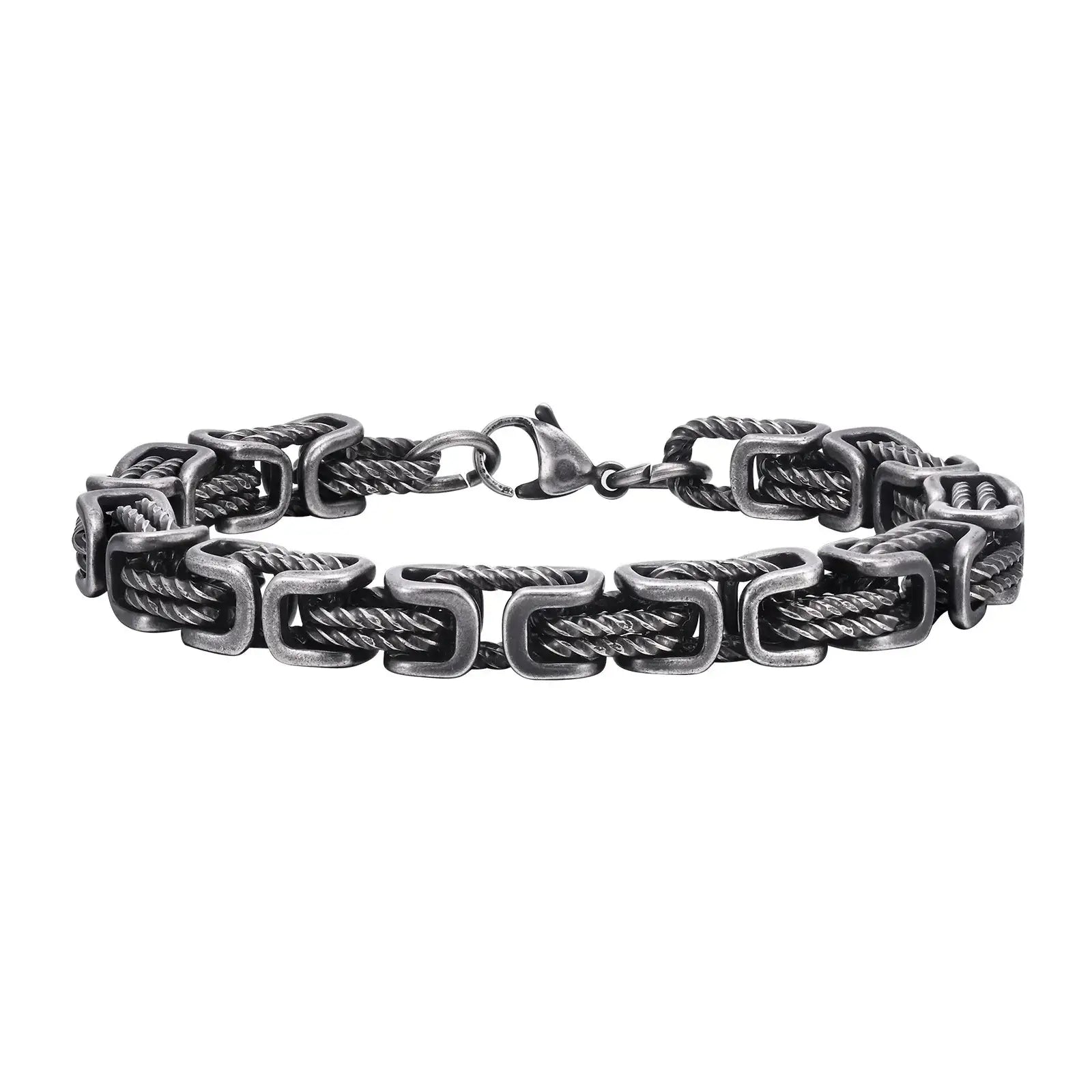 Bracelet homme à maillons tressés en acier inoxydable gris / 21 cm