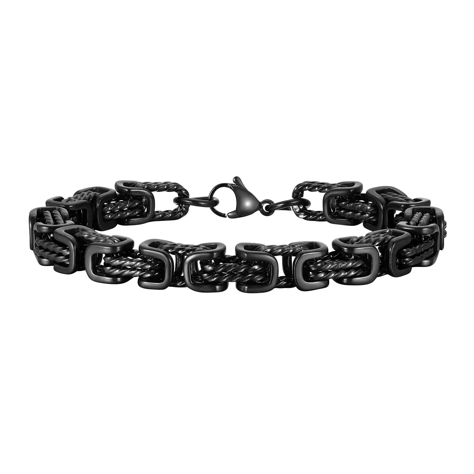 Bracelet homme à maillons tressés en acier inoxydable noir / 21 cm