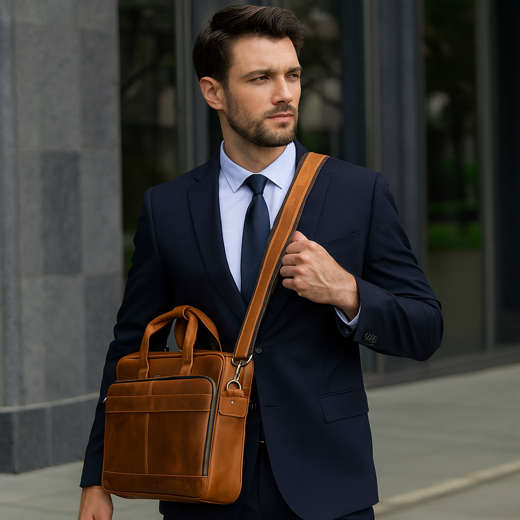 cartable homme en cuir marron élégant
