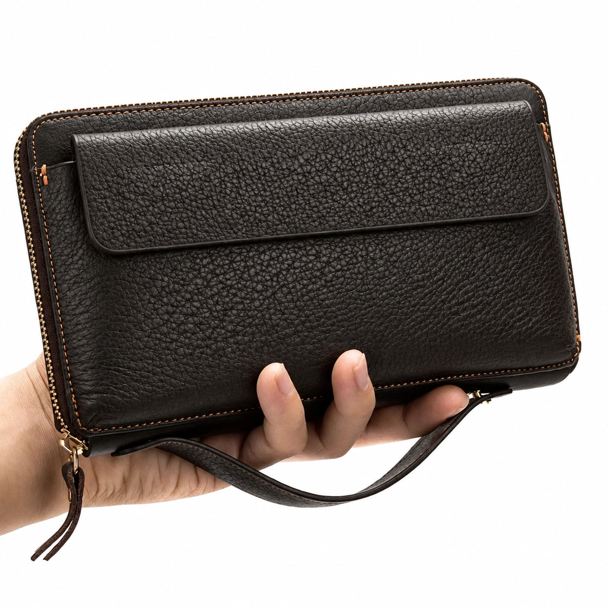 Pochette Cuir Grainé Homme Simple Zip