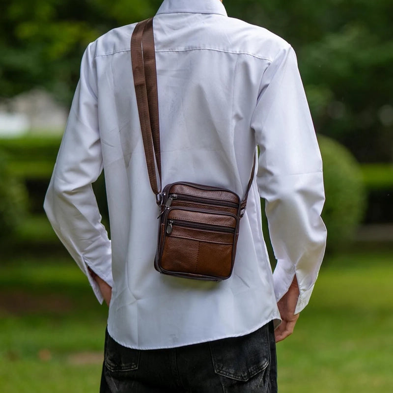 Petite sacoche en cuir homme marron