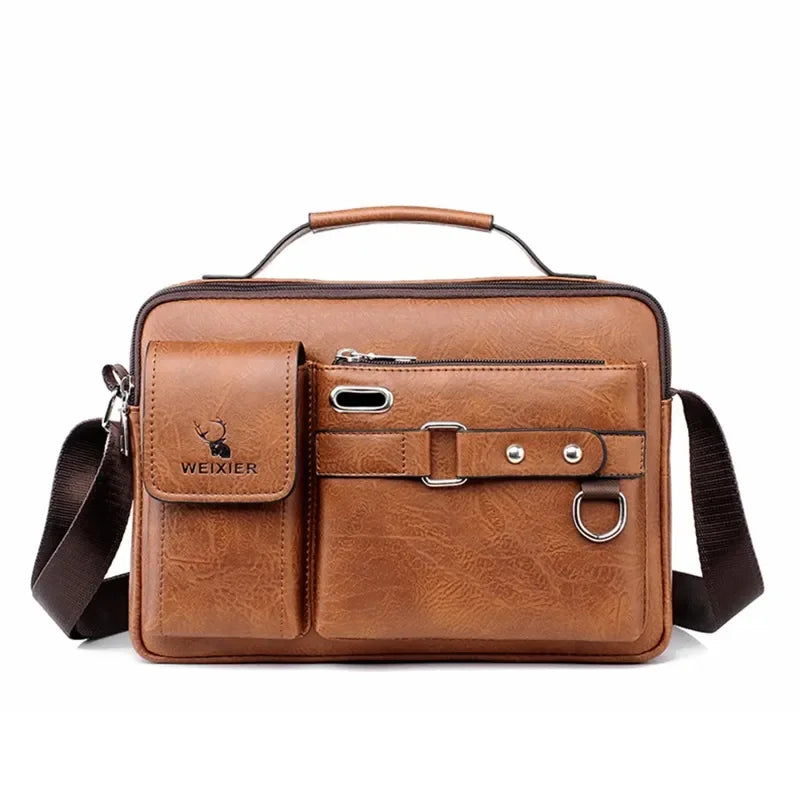 Sacoche Homme Cuir Véritable Grande Capacité - Porte-Documents A4 Et Ordinateur 14"