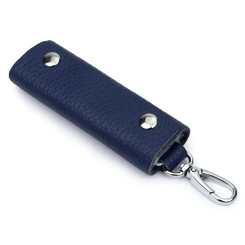 Pochette porte-clés homme en cuir bleu