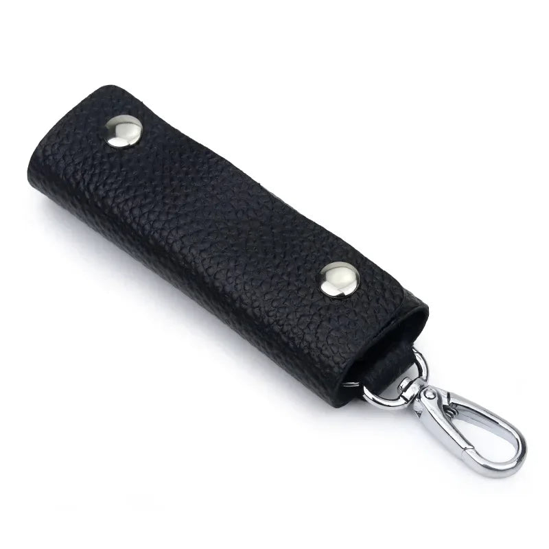 Pochette porte-clés homme en cuir noir