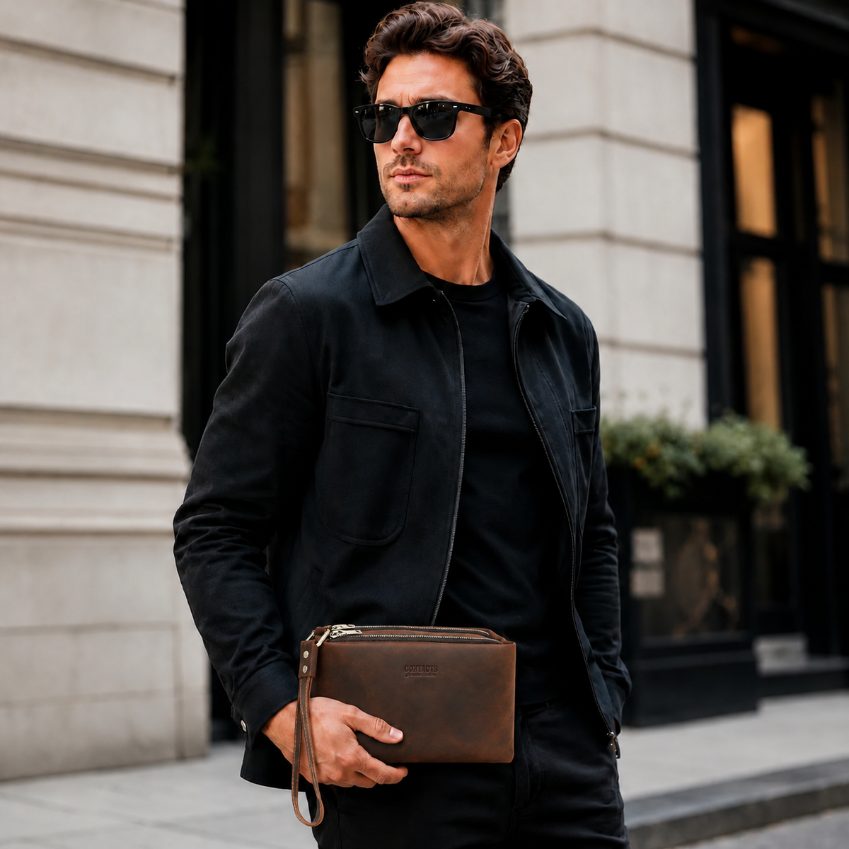 Pochette pour homme en cuir
