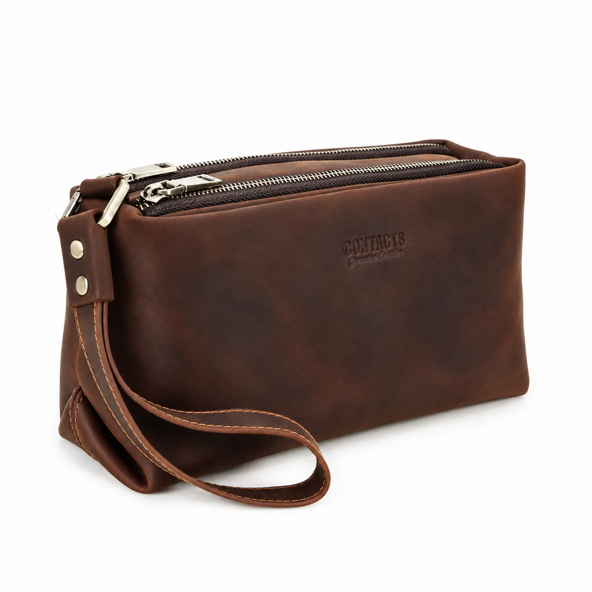 Pochette pour homme en cuir marron foncé