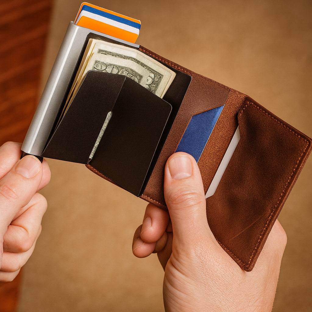 porte cartes bleu homme marron fonce