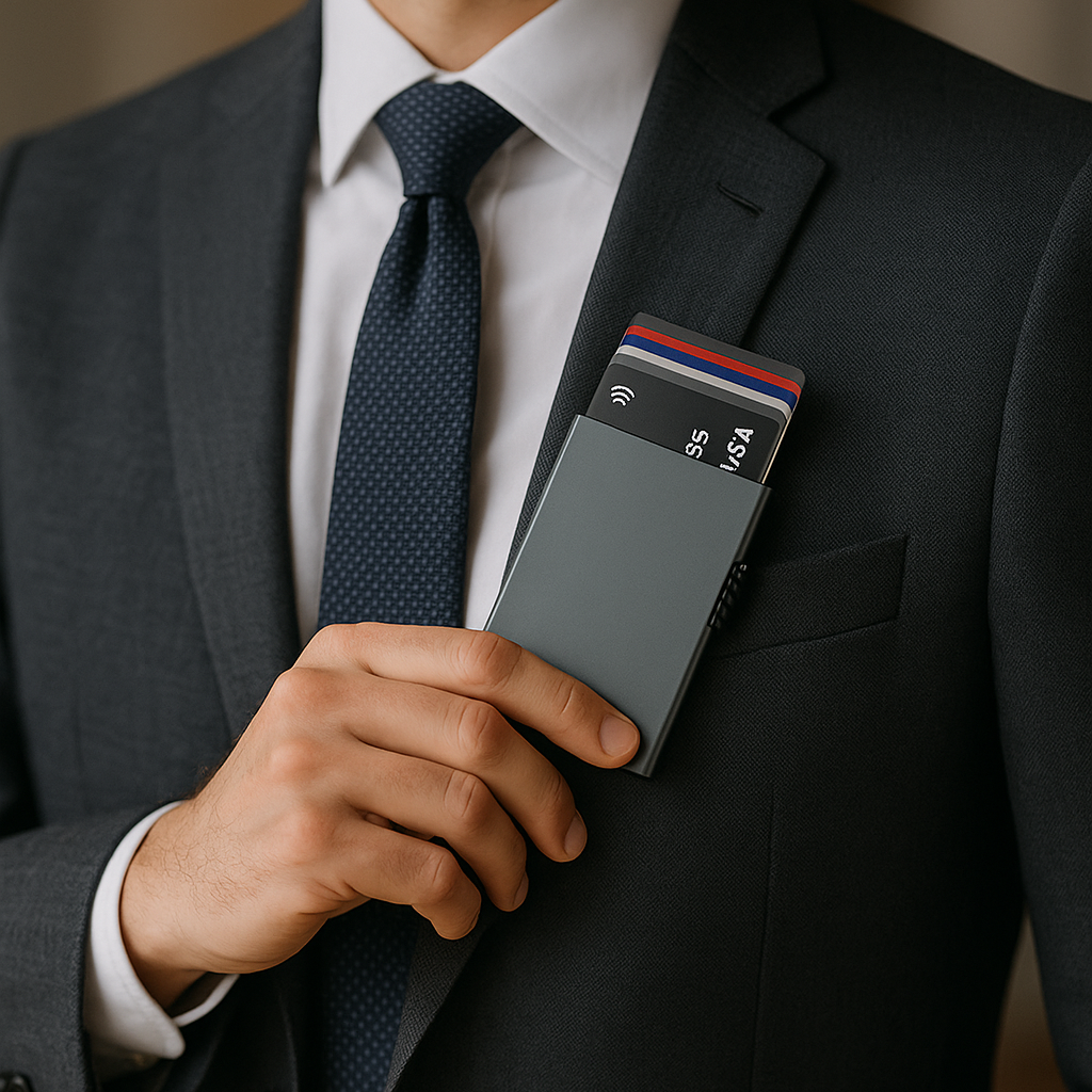 porte cartes en aluminium pour homme gris