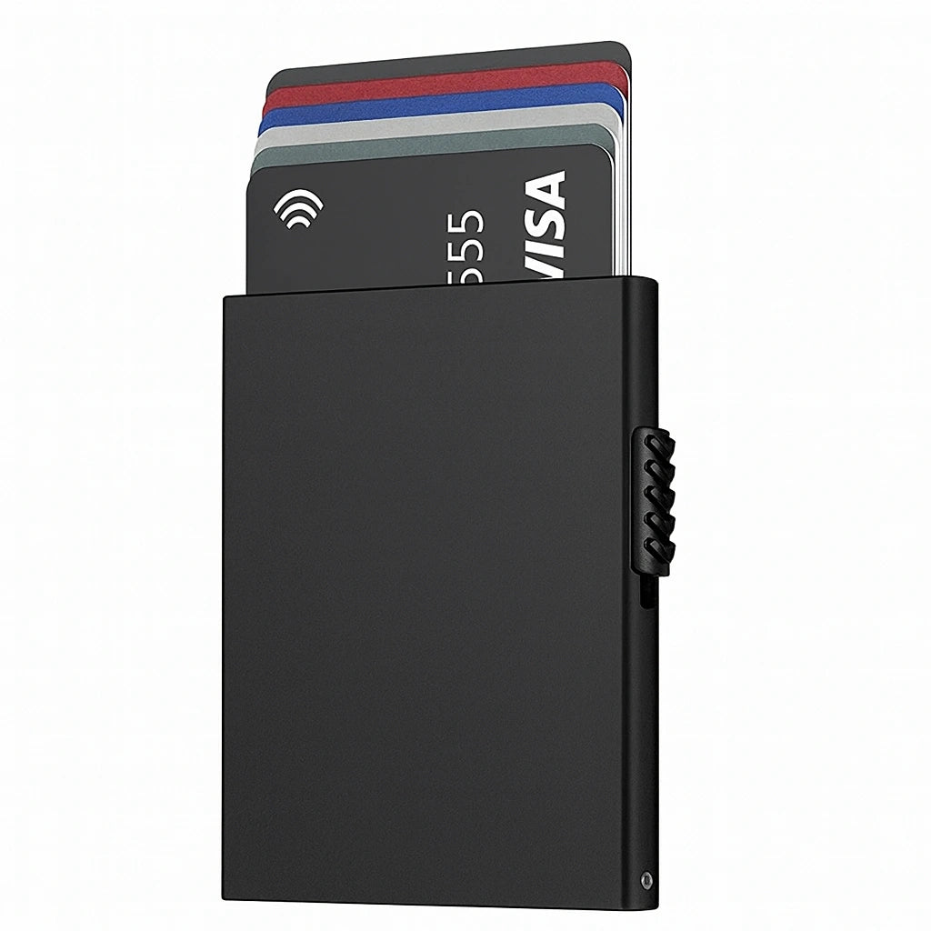 Porte-cartes en aluminium pour homme noir