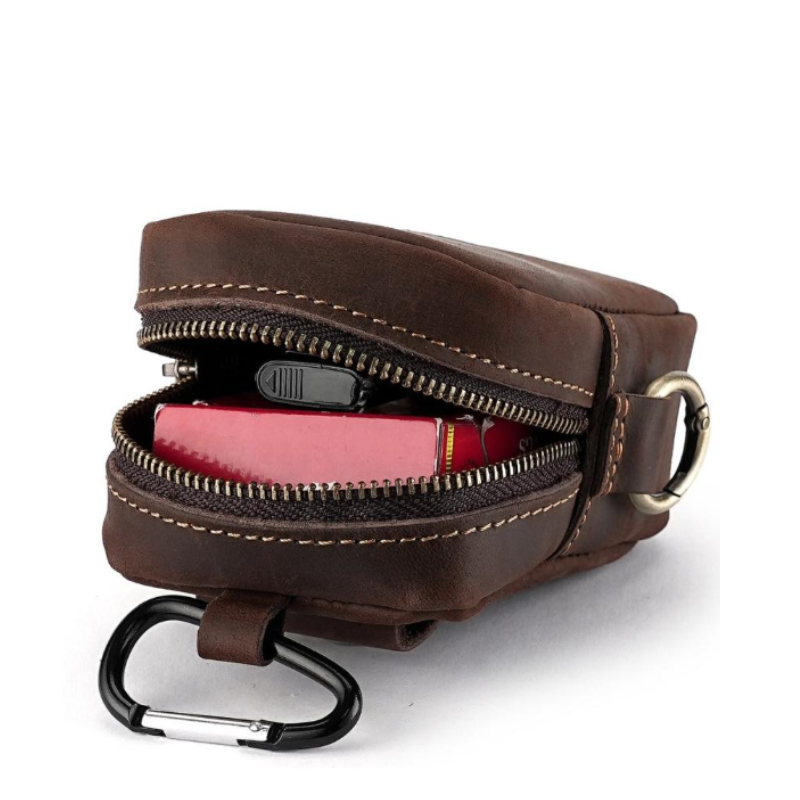 porte monnaie ceinture homme en cuir veritable marron fonce