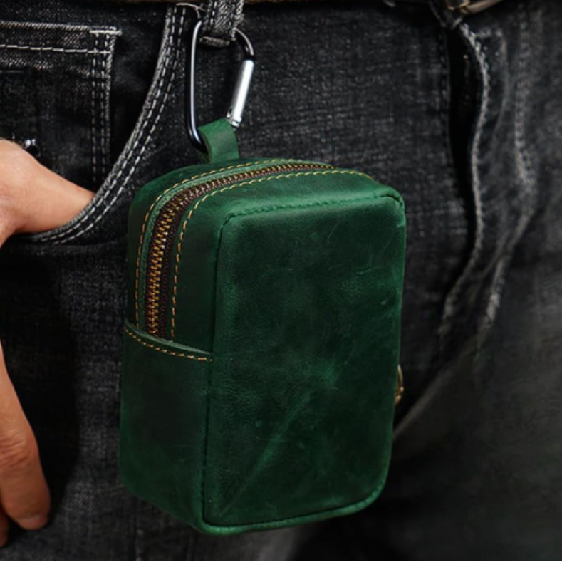 porte monnaie ceinture homme en cuir veritable vert