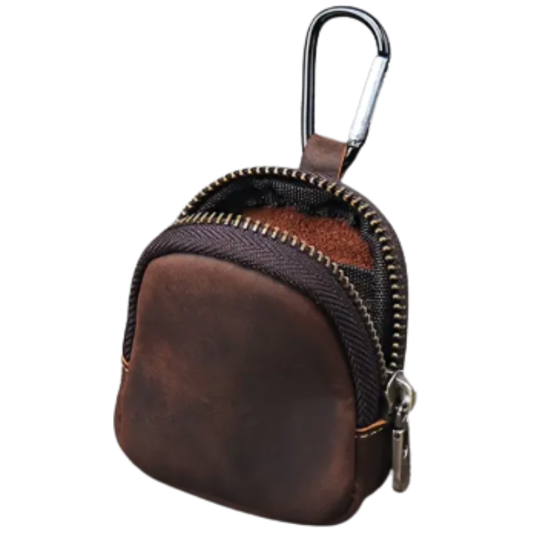 porte monnaie porte cles multifonctions en cuir marron fonce