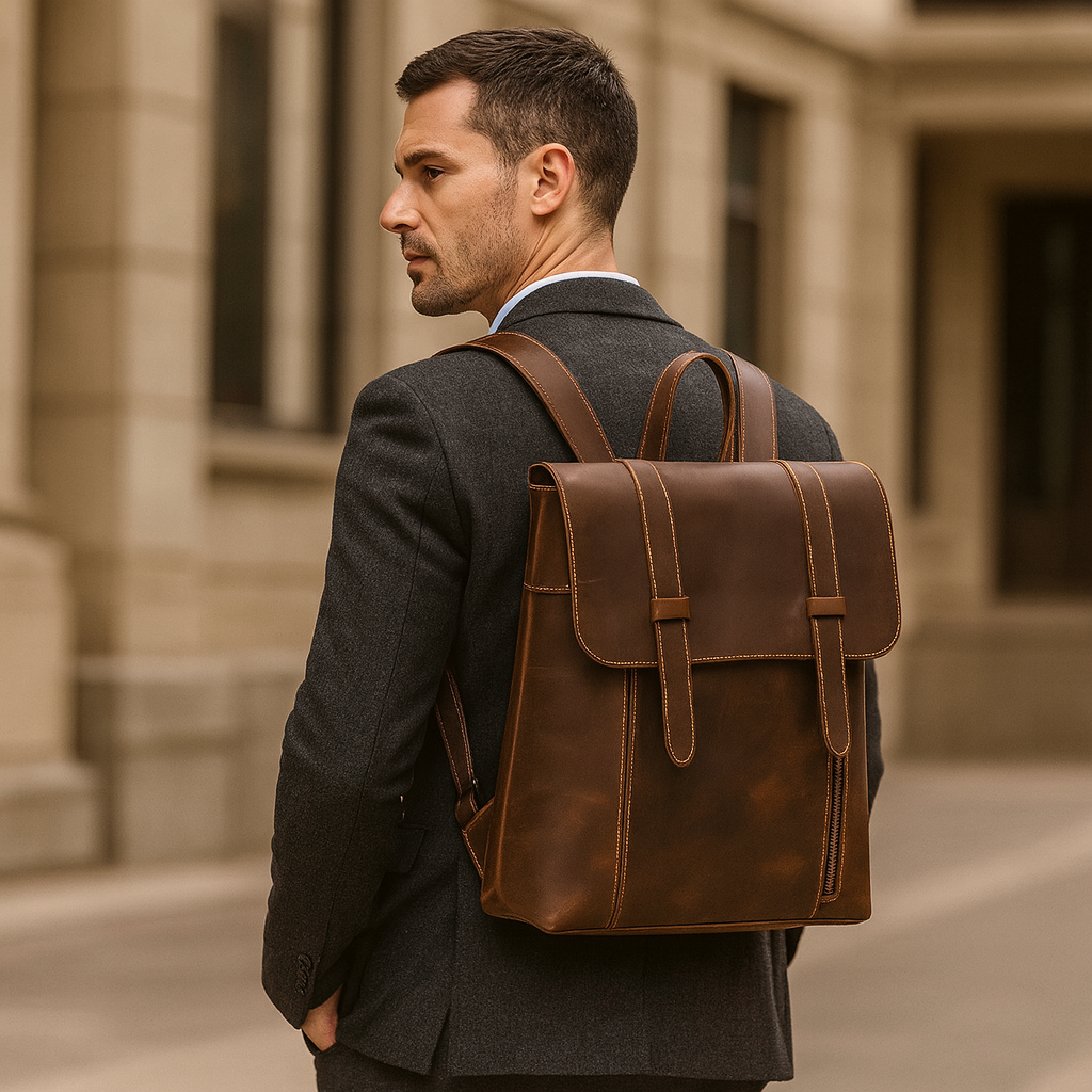 sac à dos en cuir pour homme élégant et moderne de couleur marron