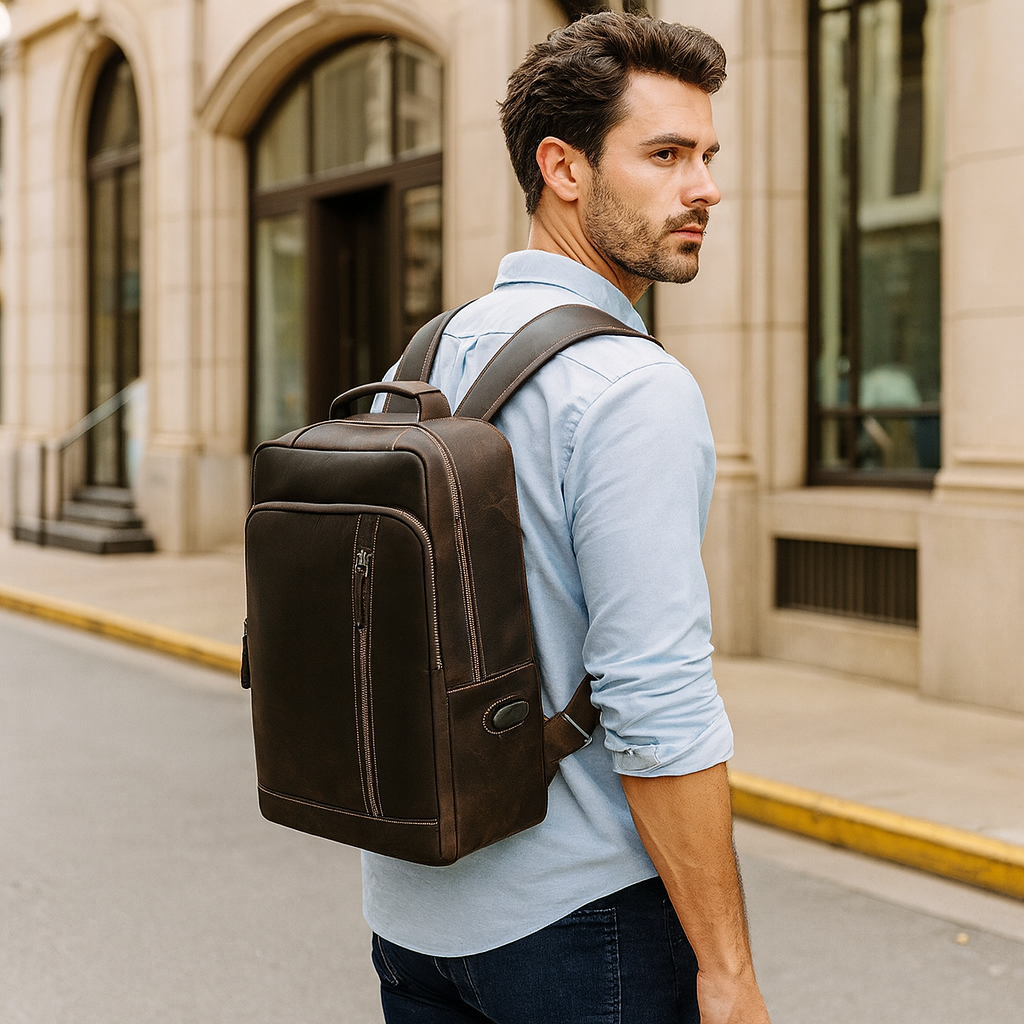 sac à dos en cuir marron pour homme élégant