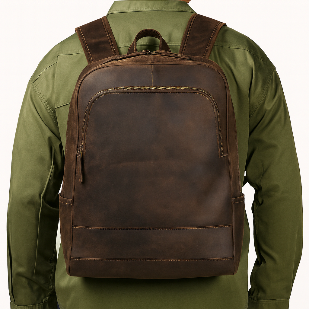 sac a dos en cuir henri marron fonce